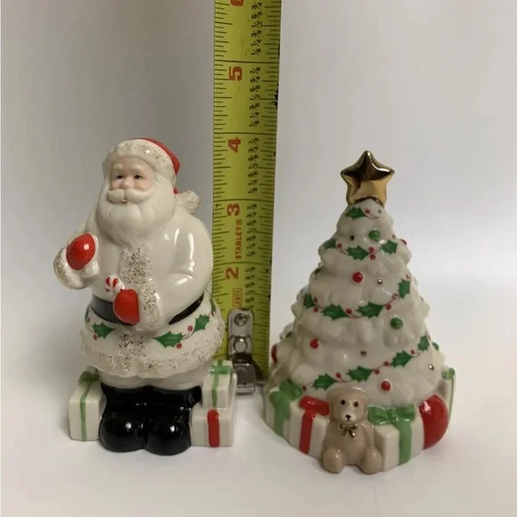 Vintage Lenox Christmas Tree Santa Claus Salt And Pepper Shakers Holiday Table - Picture 7 of 12